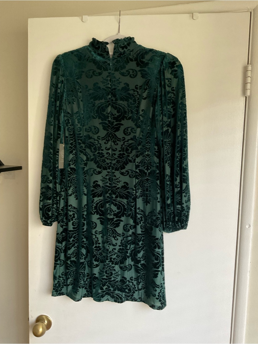 Vince Camuto Emerald Green Burnout Velvet Long-Sleeve Mini Dress